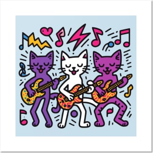 Keith Haring Inspired Cat Rock Band Posters and Art